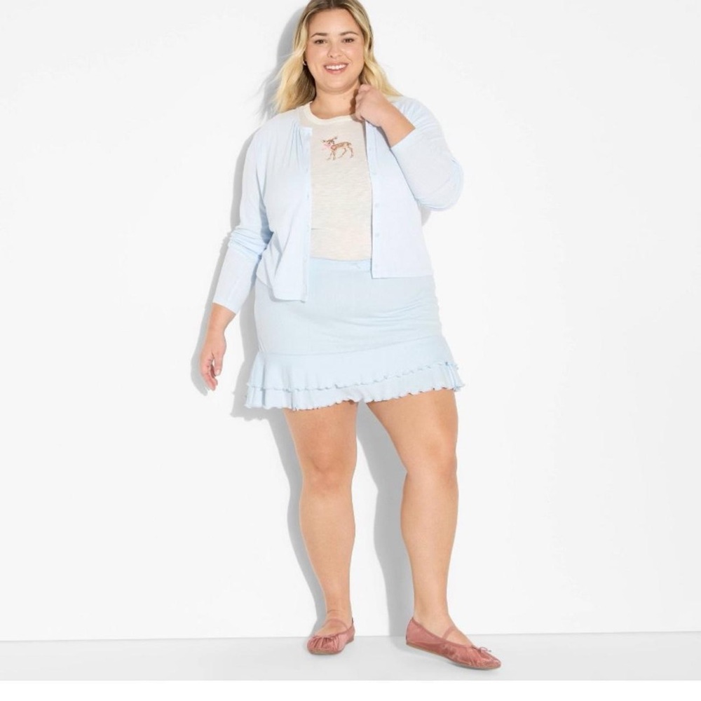 Baby Blue Ruffle Hem Mini Skirt - Women